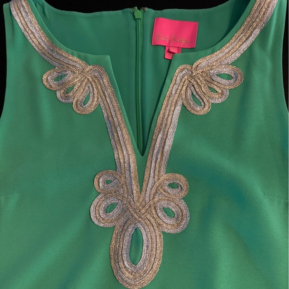LILLY PULITZER CHERLYN SOFT
SHIFT DRESS with Gold Embroidery Size 12. - Picture 5 of 10